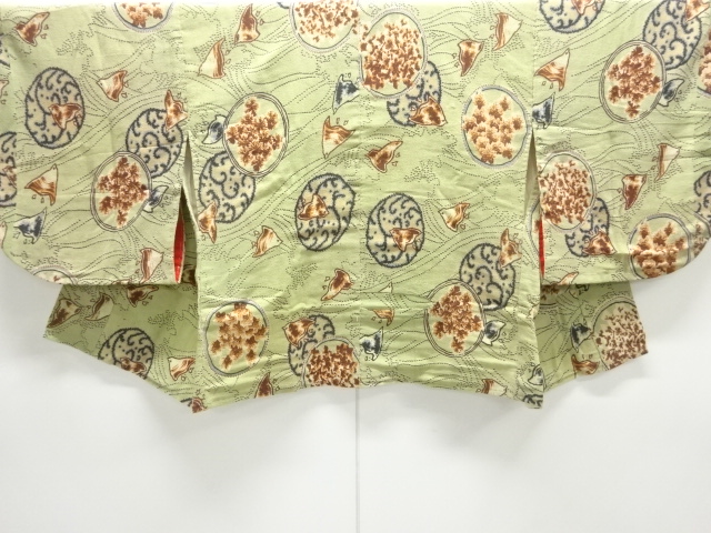 アンティーク　縮緬　波丸紋に千鳥模様半襦袢